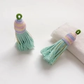Handmade ethnic mint green cotton tassels with gold thread and colorful braided tops - Style 39