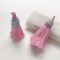 Pink ethnic woven tassel pendant with gold thread detail for DIY crafts and bag charms - Style 42