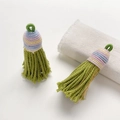Handmade ethnic tassel pendant in grass green with colorful woven ball and gold thread - Style 43