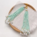 Handmade light green beaded tassel pendant with white pearls and golden woven loop - Single Piece / 25# Mint Green