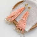 Handmade light pink beaded tassel earrings with white pearls and gold accents - Single Piece / 13# Bright Orange Pink