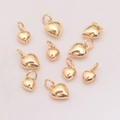 Set of ten solid 14K gold-plated heart charms with polished finish for DIY jewelry - 7mm / 14K Gold