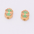 Detail showing two enamel cloud-shaped beads in gold with red and green finish - Red and Green Ruyi Auspicious Cloud Style