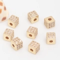 Macro view of 14k gold-filled cube spacer beads with pavé cubic zirconia for DIY jewelry - Cube Style (3-Hao) / 14K Gold