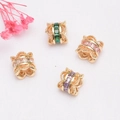 14K gold plated cylinder spacer beads with colorful zircon inlay for DIY bracelet making - White Zirconia / 14K Gold (Color Preserving)