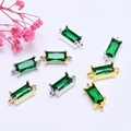 14K gold plated rectangular emerald zircon double-loop connectors for DIY jewelry making - 14k Gold Color Preserved / Green Zirconia