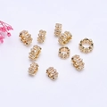 Set de 10 cuentas espaciadoras redondas huecas bañadas en oro 14K con circonitas engastadas - 8mm / Oro de 14k Color Preservado