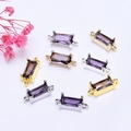 14K gold plated rectangular purple zircon connector charms for DIY bracelet making - 14k Gold Color Preserved / Purple Zirconia