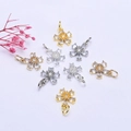 14K gold plated five-petal flower pendants with cubic zirconia for DIY jewelry making - 14K Gold / White Zirconia