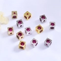 14K gold plated square micro-inlaid zircon spacer beads for DIY jewelry making - 14K Gold / Red Rhinestone