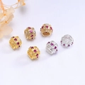 14K gold plated 10mm rhinestone spacer beads for DIY jewelry making and bracelets - 18K Gold Plated Color Retention / Red Zirconia
