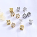 14K gold plated square spacer beads with cubic zirconia for DIY jewelry making - 14K Gold / White Rhinestone
