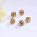 Five 14K gold plated hollow bead charms with micro-set zircon on white silk backdrop - 8mm / 14K Gold (Color Preserving)