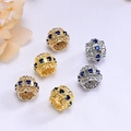 Gold and silver 10mm flower lace beads with blue crystals for DIY jewelry bracelets - Blue Zirconia