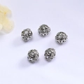 Five silver hollow beads with cubic zirconia for jewelry making on white background - 8mm / Platinum Plated (Color Preserving)