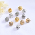 Cuentas espaciadoras huecas bañadas en oro de 14K con circonitas para joyas DIY - Zirconia Blanca