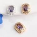 Macro detail of 14K gold plated hollow beads with purple zircon stones for DIY jewelry - Rectangle / Gold - Purple Zirconia