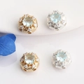 Macro detail of 14K gold plated rectangular spacer beads with inlaid blue zircon stones - Round / Gold-Sky Blue Zirconia