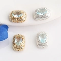 14K gold filled hollow rectangle beads with zircon inlay and floral filigree details - Rectangle / Gold-Sky Blue Zirconia