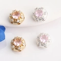 Detail of 14K gold plated hollow rectangular charms with pink stones for DIY jewelry - Round / Gold-Pink Zirconia