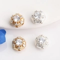 Detailed view of 14K gold-plated hollow rectangular spacer beads set with sparkling zircon - Round / Gold-White Zirconia