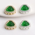 Colgante Buda de oro de 14K con piedra verde y circonitas para creación de joyas - Oro de 14k Color Preservado / Buda de Circonia Verde