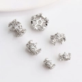 Detailed view of silver crown bead spacers with zircon inlays for DIY jewelry - 7mm / Rhodium Plated
