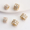 14K gold plated wheel spacer bead with cubic zirconia stones for DIY jewelry making - 7mm / 14K Gold Plated