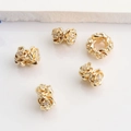 14K gold plated rose flower charm beads with zircon for DIY bracelet jewelry making - 14K Gold Plated