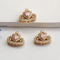 Three 14K gold-plated crown beads with pink heart zircon and white pave micro-inlay - Style 3 / 14K Gold Plated