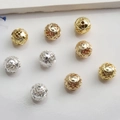 Detalle de cuentas huecas bañadas en oro de 14K para joyería DIY y pulseras - Textura de Celosía (Modelo 4) / 14K Oro Retención de Color 8mm