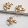 Three 14K gold plated rocking horse pendants with sparkling zircon pavé for DIY jewelry - 14K Gold Plated