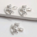 Three silver 14K gold filled rocking horse charms with pavé cubic zirconia stones - Silver (Color Retention)