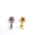 Detail of 18k gold plated flower pendants with red gemstones and sparkling crystals - 18K Gold / Five-Petal Ruby-Colored Flower Style (Style A002)