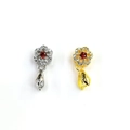 Detailed macro view of 18k gold plated flower pendants with red zircon and crystal inlay - 18K Gold / Six-Petal Ruby Red Flower (Style A003)