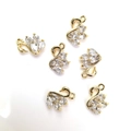 Set of 6 14K gold plated swan charms with cubic zirconia crystals for jewelry making - Golden Swan