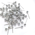 Silver-plated stud earring pins with round cup base for DIY jewelry making - 3mm / White Gold