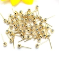 14k gold plated ball head earring studs with silicone adjustment groove for DIY jewelry - 3mm / 14K Gold