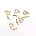14K gold plated clover heart toggle clasp with micro-paved cubic zirconia for DIY jewelry - Double Loop Heart Style / 10mm / 18K Gold
