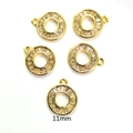 Five 11mm 14k gold plated round pendants with micro-pave cubic zirconia crystals - 11mm Circle Pendant / 18K Gold