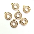 Set of 6 14k gold plated round pendants with micro-pave cubic zirconia for DIY jewelry - 11mm Circle Pendant / 14K Gold