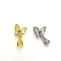 18k gold-plated butterfly pendant clasp with green gemstone and sparkling zircons - Butterfly Clasp Only (Without Chain) / White Gold