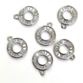 Set of 6 silver 14k gold plated round pendants with micro-pave cubic zirconia for DIY jewelry - 11mm Circle Pendant / White Gold