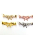 Sparkling 14k gold filled bow-shaped connectors with zircons in four elegant metallic colors - 18k Gold Color Preserved / Butterfly Clasp