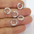Set of five silver-toned textured round pendant clasps for DIY jewelry making - Small Style / Silver