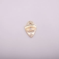 Macro detail of 14K gold evil eye charm with teardrop zircon and pave set stones - Evil Eye Shield Style (Style 6)