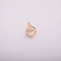 Detailed view of 14K gold plated hollow cube pendant with a micro-set zircon stone inside - Hollow Cube Style (Style 7)