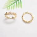 14K gold-plated crown ring and gear band set with white zircons on white fabric - Crown And Gear Ring Accessories
