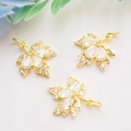 14K gold plated maple leaf pendants with micro-inlaid zircons for DIY jewelry making - 18K Gold Color (White Zirconia Maple)