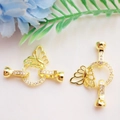 Detailed view of 14K gold-plated butterfly necklace clasp with micro-set zircon accents - Butterfly Design / 18K Gold